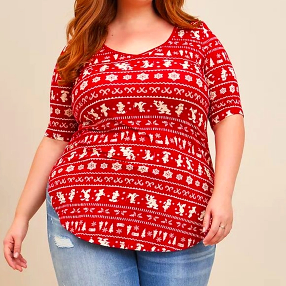 ❤️NWT TORRID BLOUSE MICKEY MOUSE TUNIC HOLIDAY FAIR ISLE CHRISTMAS TOP